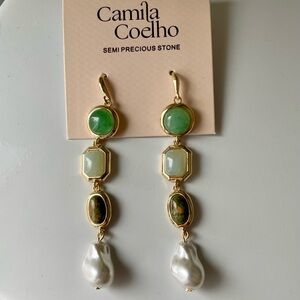 Camila Coelho Gold and Green Drop Earrings